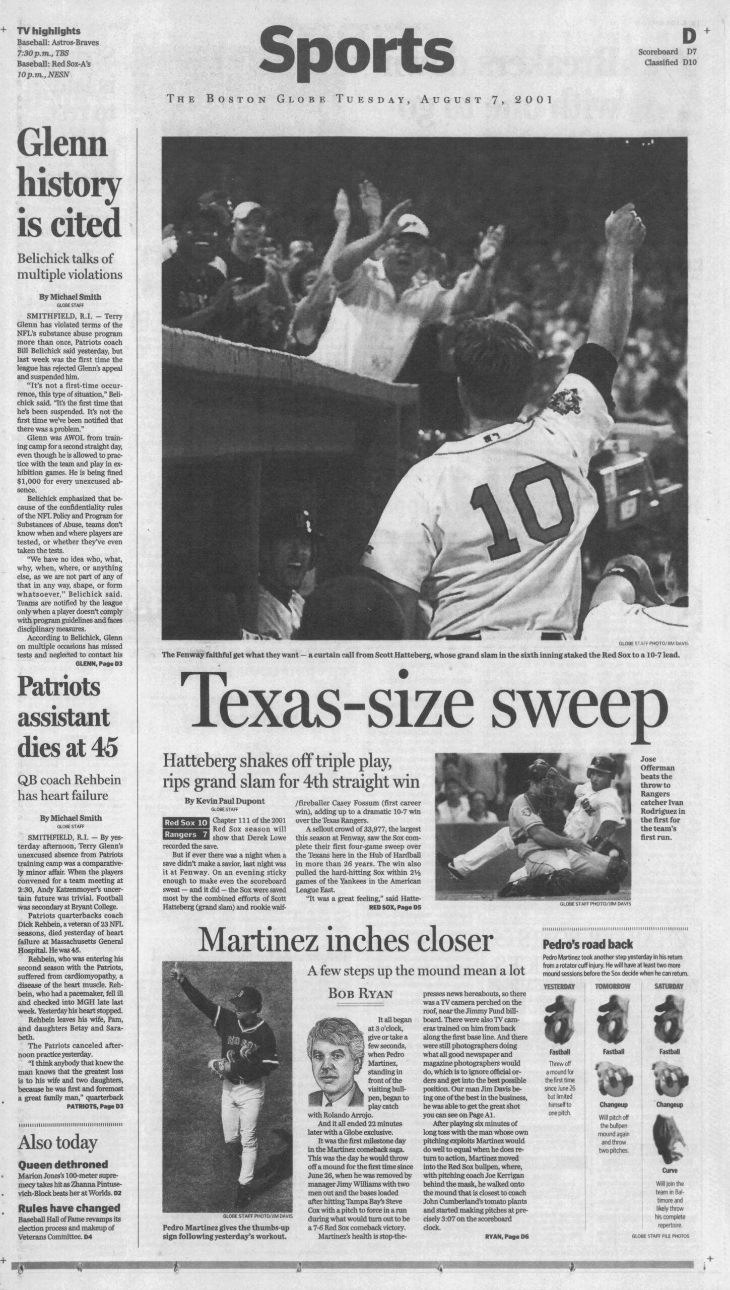 2001 Globe Sports Patriots Rehbein Red Sox Hatteberg