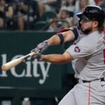 Wilyer Abreu of the Red Sox hits a home run during the sixth inning.