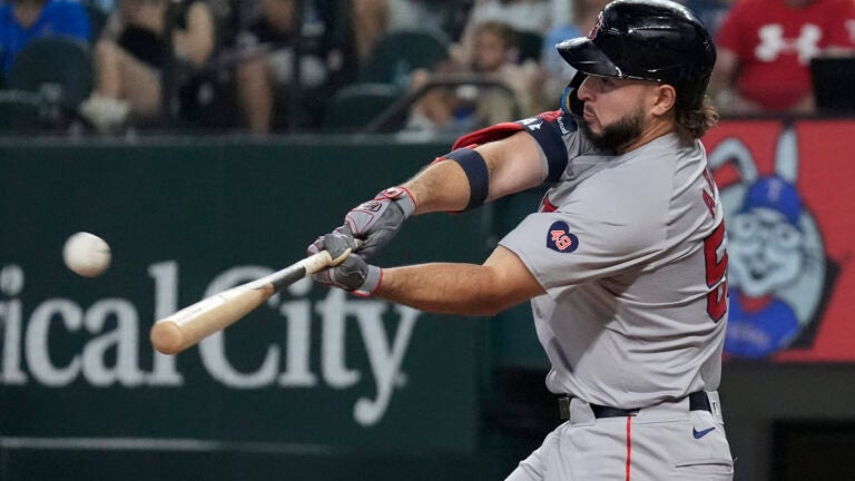 Wilyer Abreu of the Red Sox hits a home run during the sixth inning.