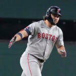 Boston Red Sox's Wilyer Abreu runs the bases after hitting a home run during the sixth inning of a baseball game against the Texas Rangers in Arlington, Texas, Sunday, Aug. 4, 2024.