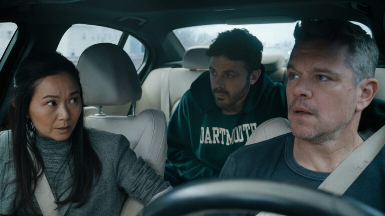 Hong Chau, Casey Affleck, and Matt Damon in "The Instigators."
