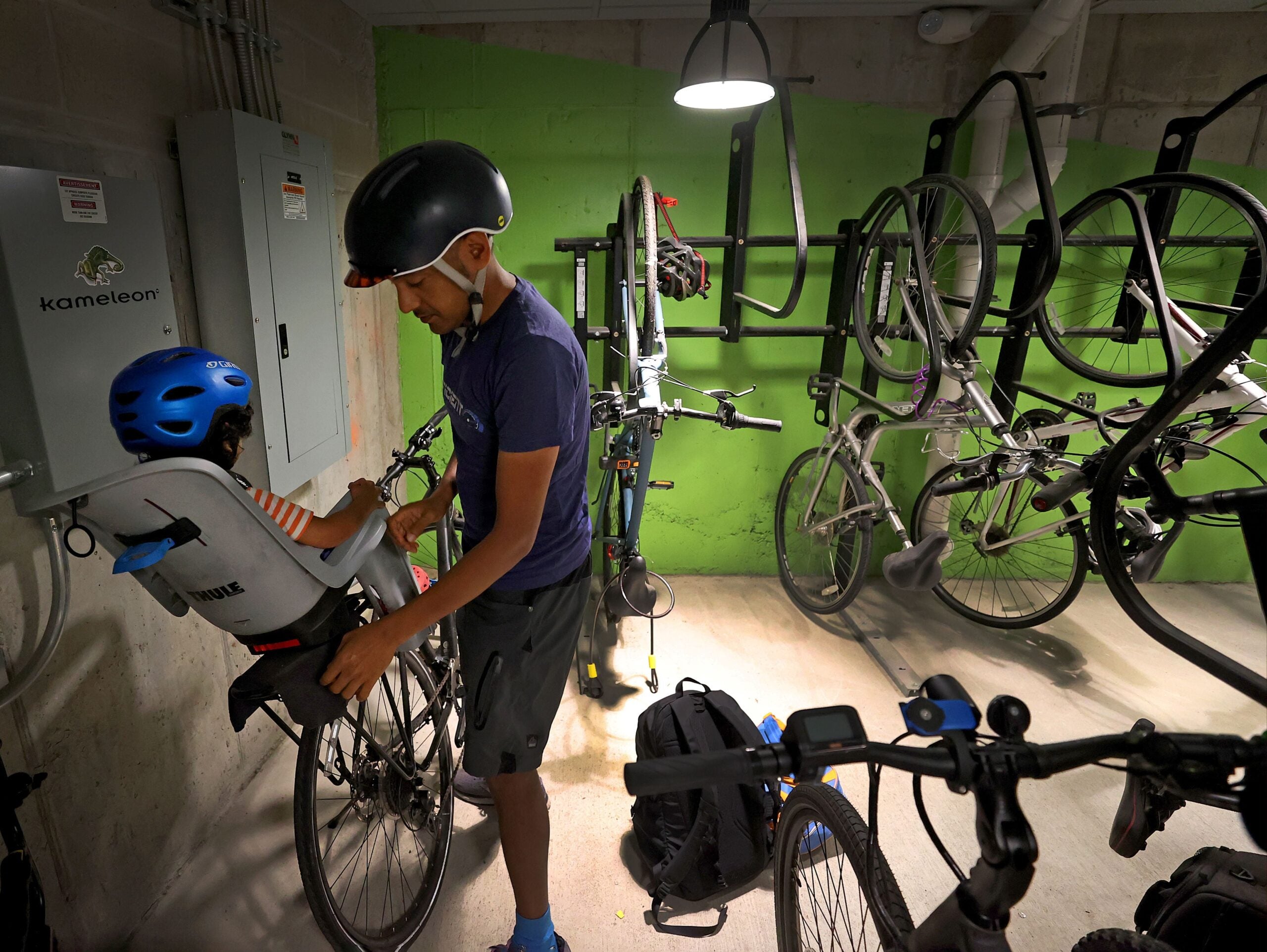 Srikanth Sundaresan gets his bike ready.